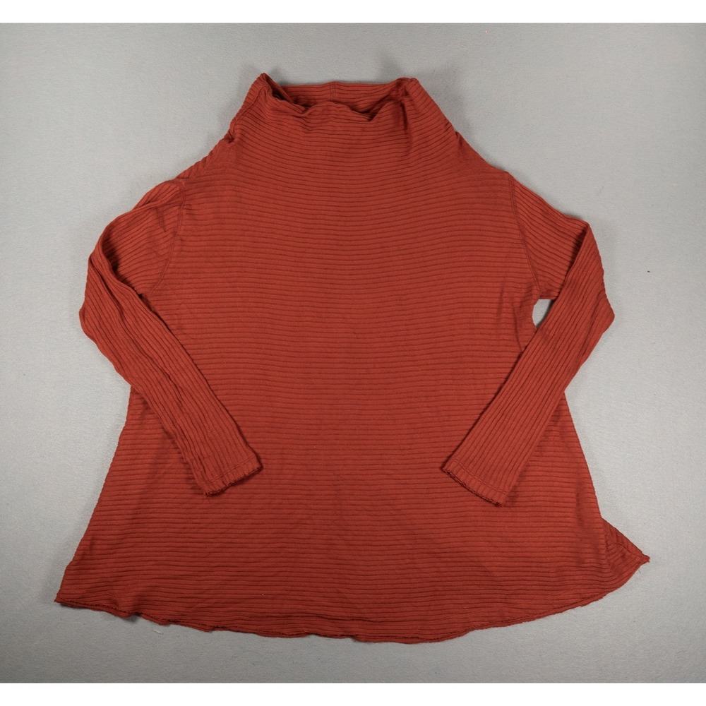 We The Free Womens Top Mock Neck Open Split Back Ribbed Rust Orange Size M Boho